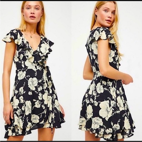 Free People French Quarter Floral Wrap Mini Dress XS - Picture 2 of 6